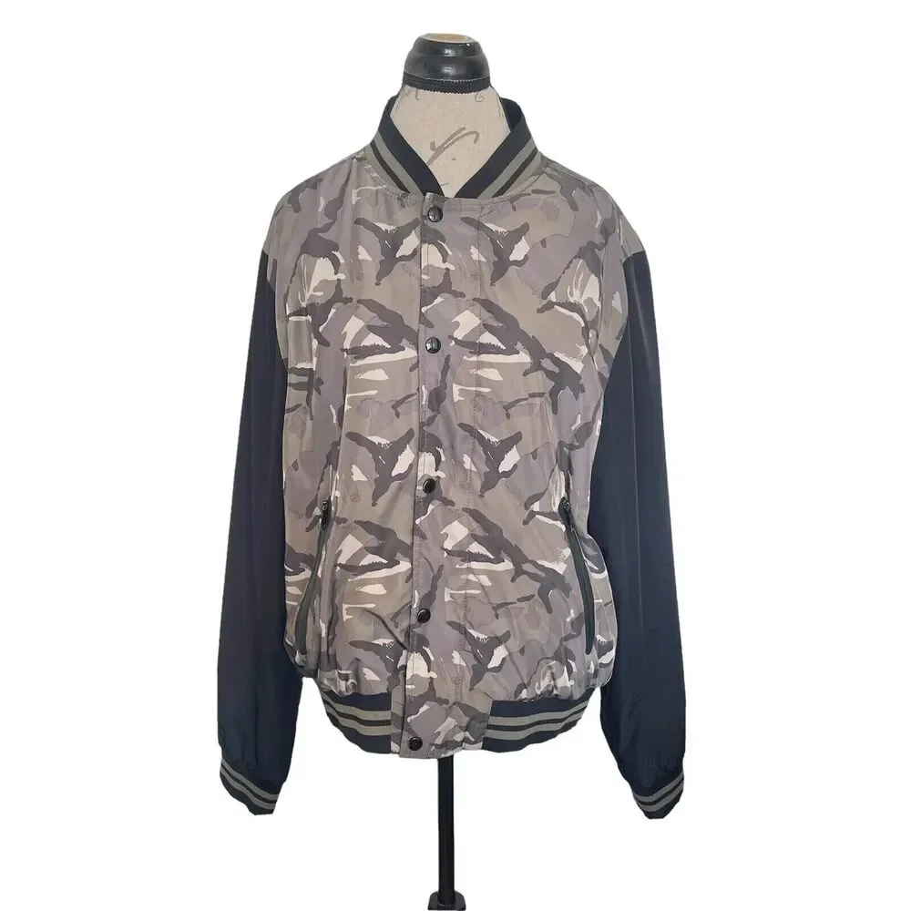 Express Bomber Mens Jacket Sz Large Camouflage Military Army Damaged Ripped
